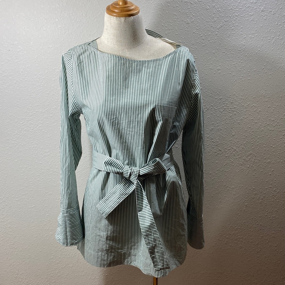 J. Crew Green Striped Women's Top 100% cotton